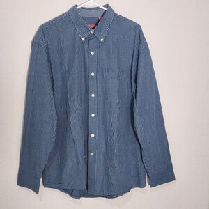 IZOD Mens XL Blue Check Button Down Shirt Long Sleeve Cotton Casual Classic